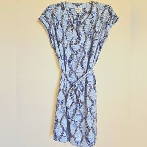 Liz Claiborne MP Silky Shift Dress Belted Abstract Polka Dot Lightweight Coastal